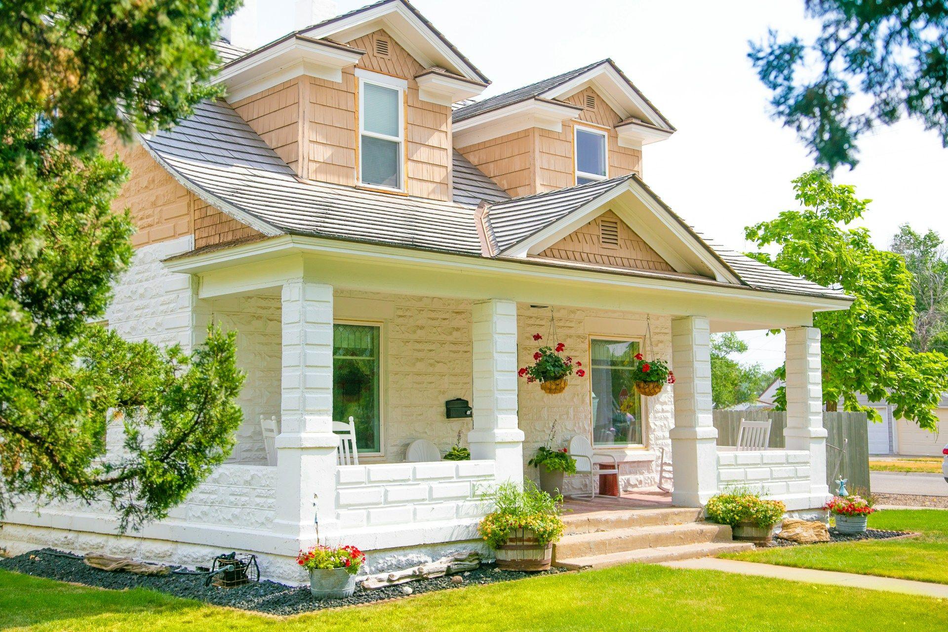 The front of a house on a sunny summer day